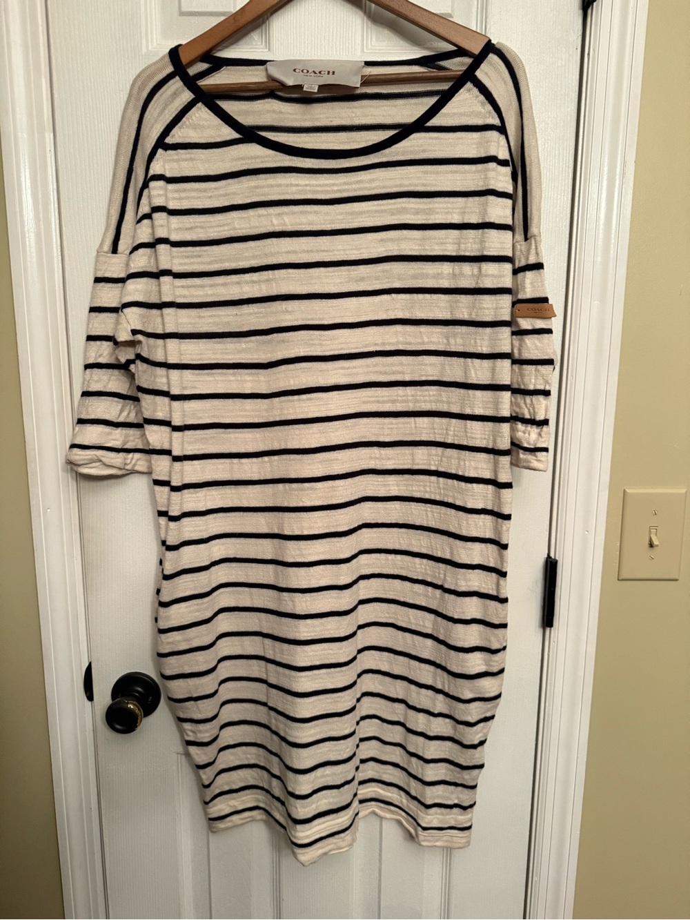New Coach Cream and Black Striped shirt dress tshirt $298